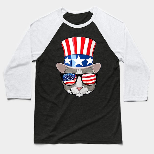 Cat Ameowica American Flag 4th Of July Baseball T-Shirt by Jannysingle